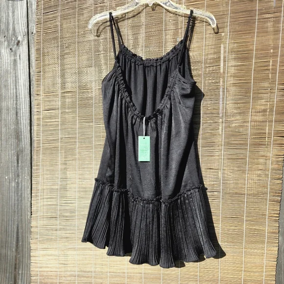 NEW Black Sundress Pleated Ruffle Hem M - Picture 8 of 11